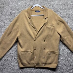 Paul Fredrick Double Breasted Cardigan Knit Men's XXL Tan Merino Wool Grandpa